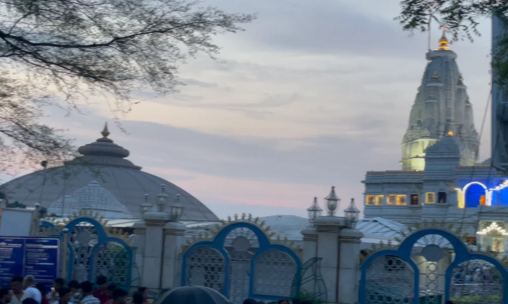 ISKCON Krishna Balaram Mandir illuminated in Vrindavan