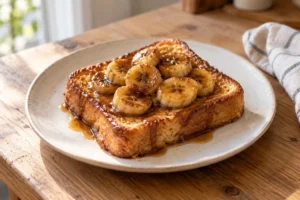 Caramelised banana slices served on thick milk toast