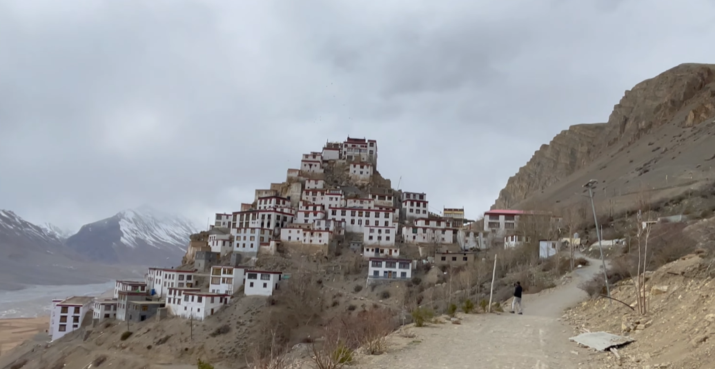 Key Monastery buildings seen from the approach near Kaza