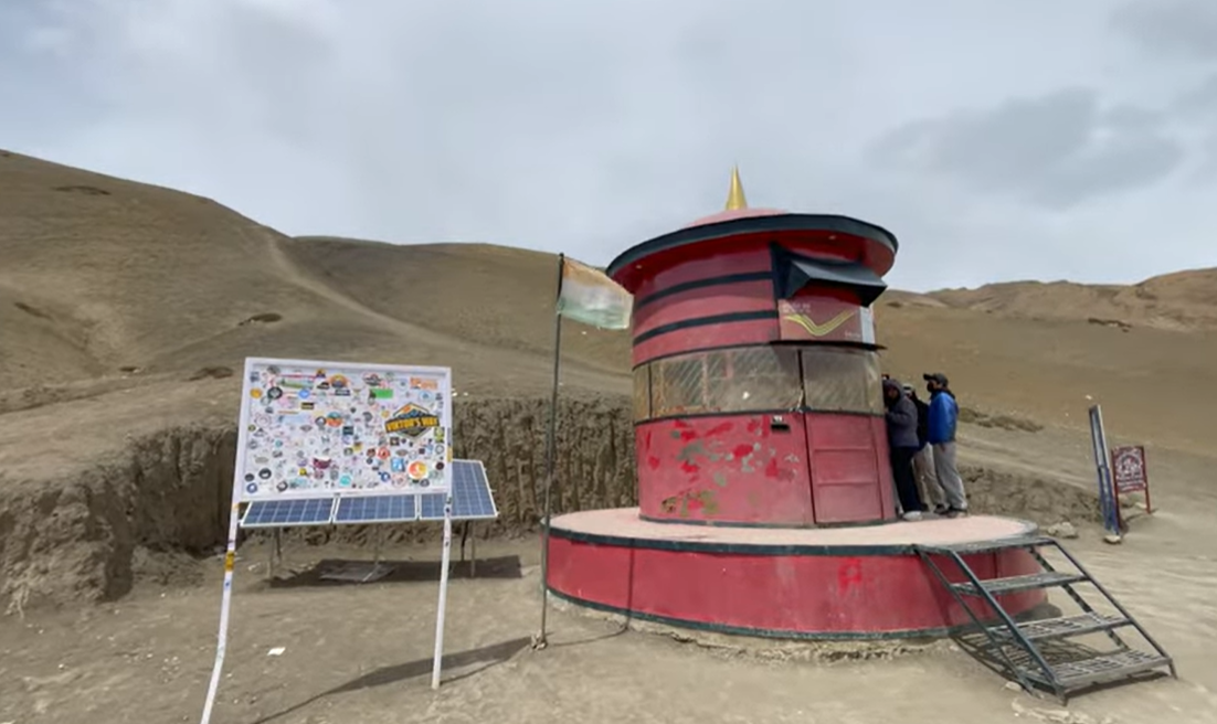 Red post office display at Hikkim on the Kaza village circuit