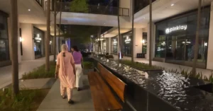 Open-air walkway and water feature at Grand View High Street Gurgaon