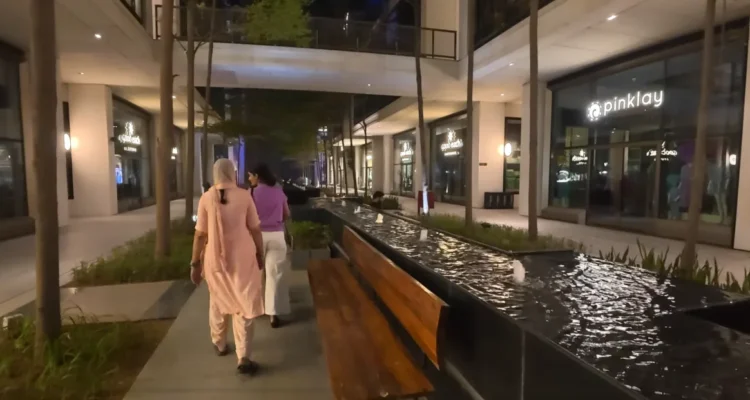 Open-air walkway and water feature at Grand View High Street Gurgaon