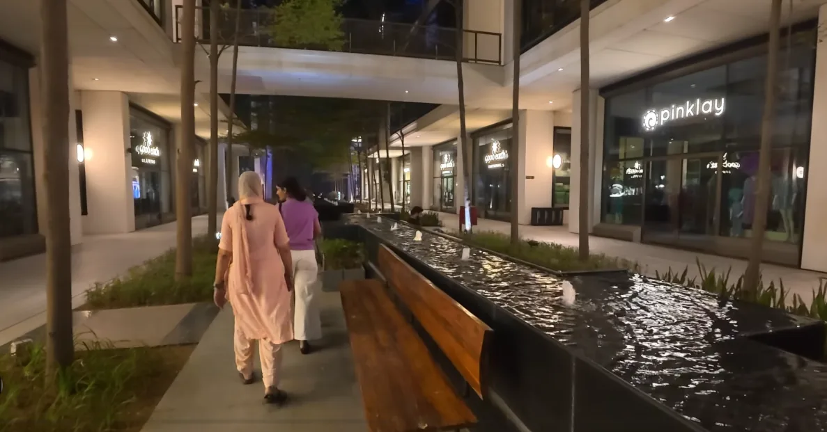 Open-air walkway and water feature at Grand View High Street Gurgaon