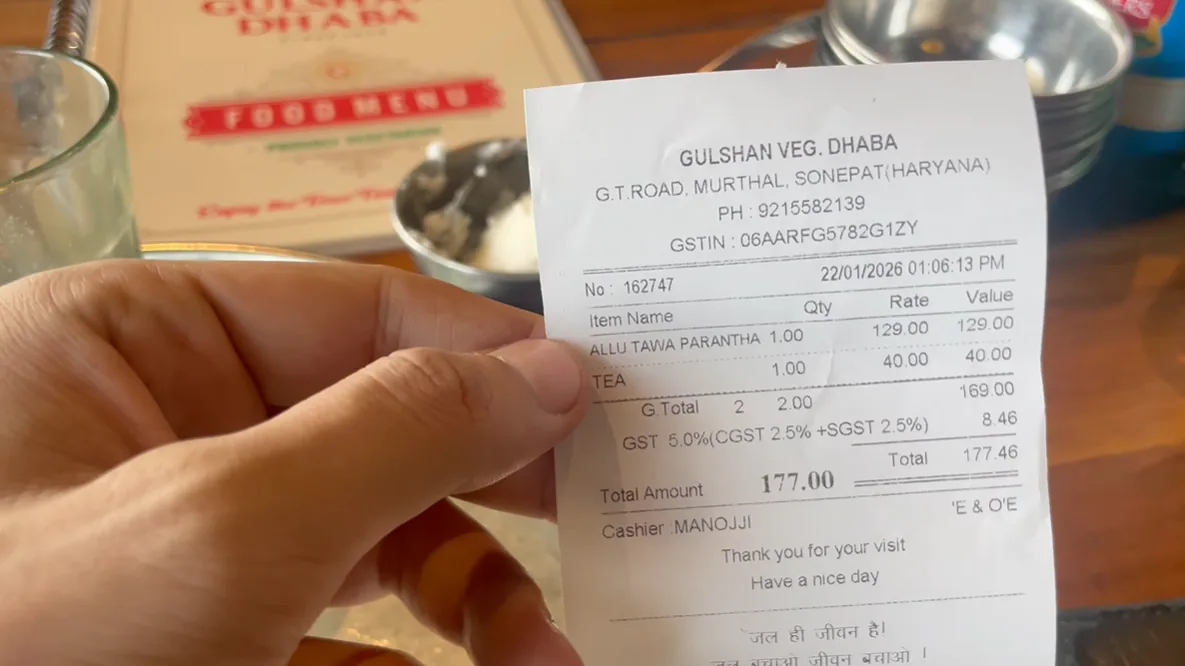 Gulshan Dhaba Murthal bill showing ₹177 total