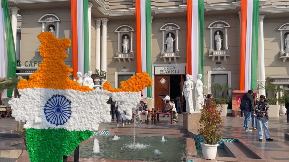 India-shaped flower display outside Mannat Haveli Murthal