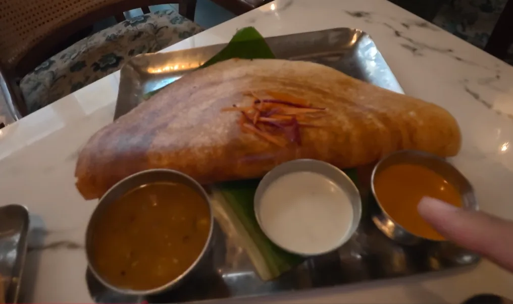 Masala dosa served with sambar and chutneys at The Malabar Coast Gurgaon
