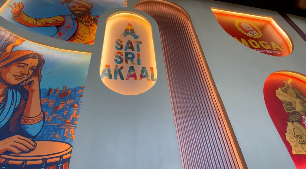 Colourful wall art inside Moga Haveli restaurant