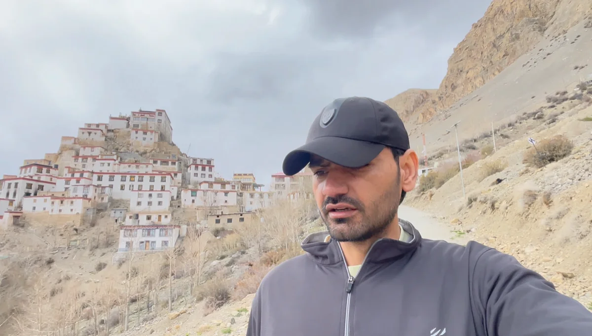 Naveen at the Key Monastery viewpoint during a Kaza one day trip