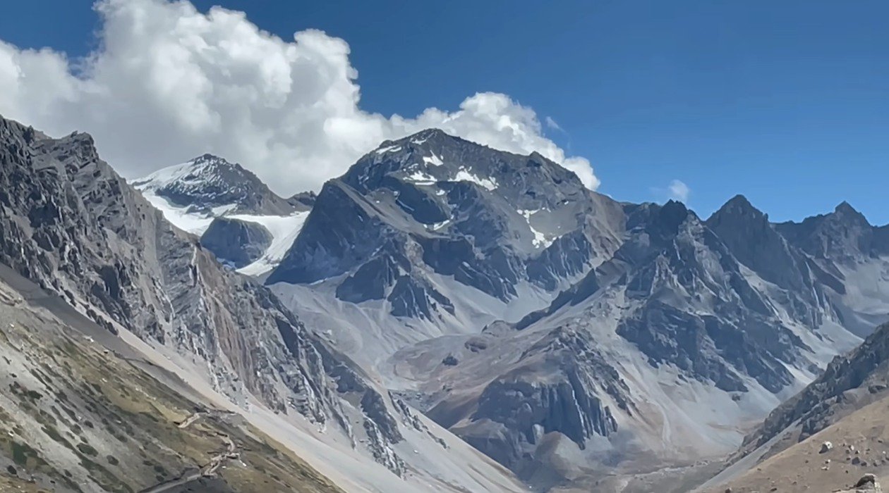 Rocky Himalayan peaks and glacier on the Adi Kailash route