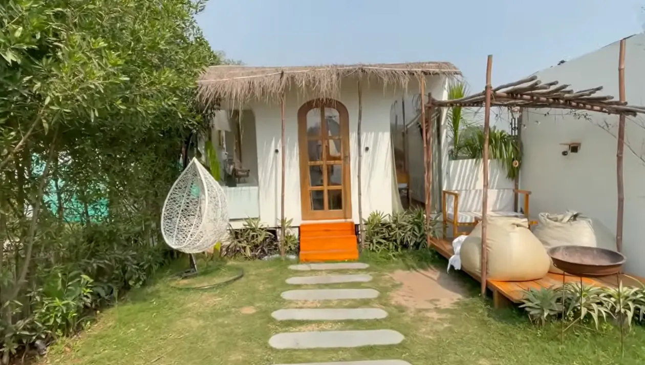 Private staycation room with garden seating at The Beige Cafe